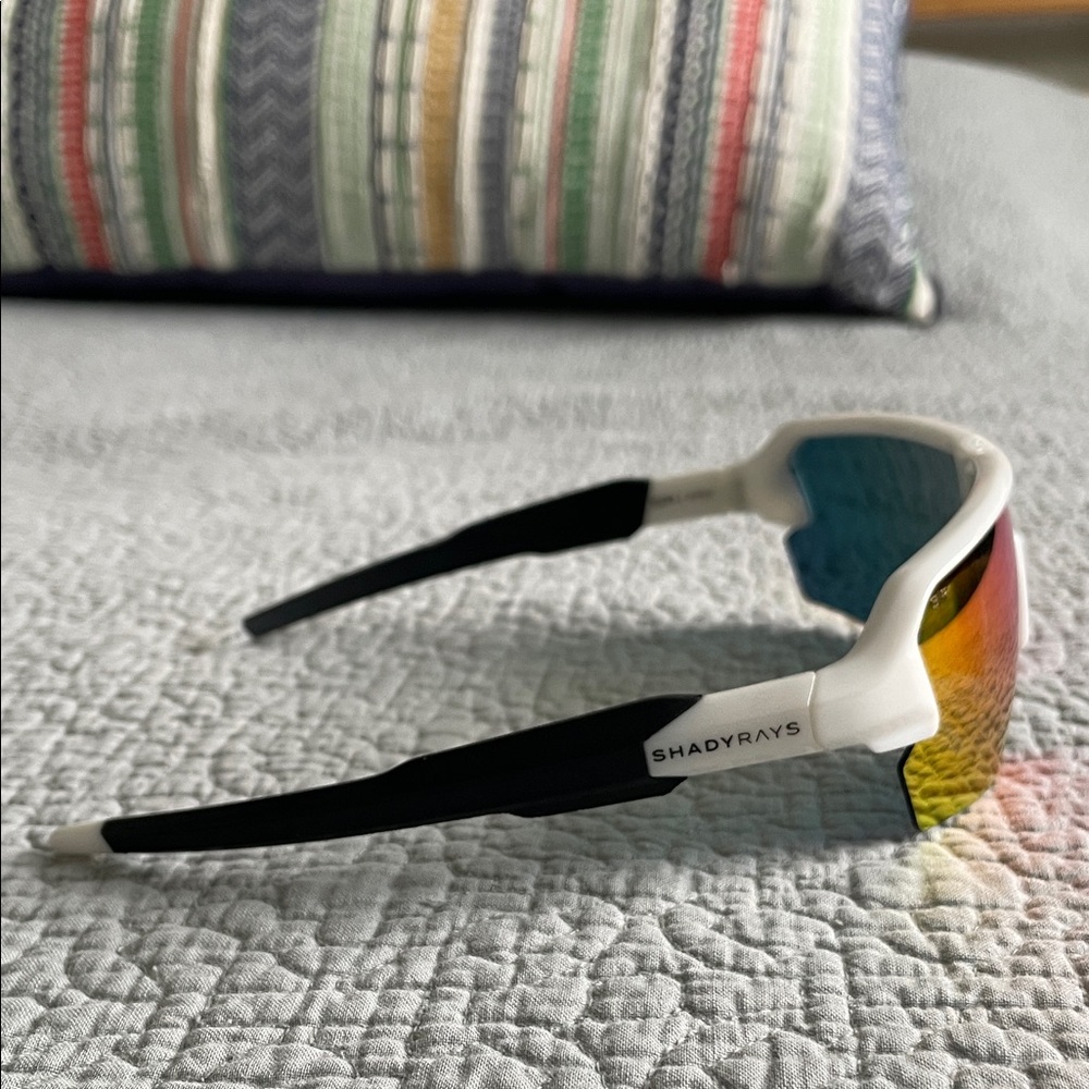 White Frame ShadyRays Polarized Sports Sunglasses Rainbow Mirrored Lens - Picture 4 of 9